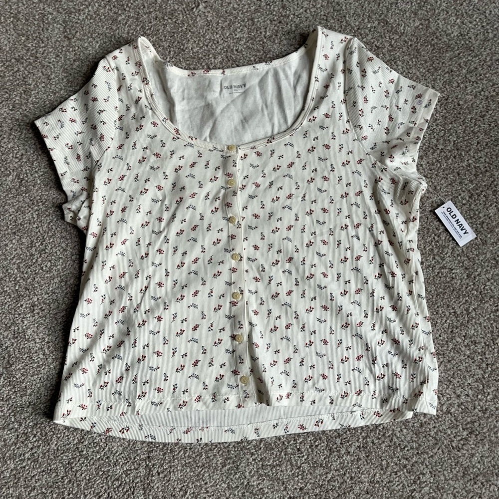 Old Navy Cream and Red Blouse with Scoop Neckline - New with tags!